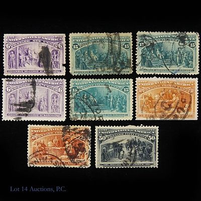 1893 US Columbus Com. Stamps (Used), 8. Eight (8) United States Columbus postage stamps in used 