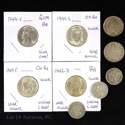 Eclectic US Nickels Lot (9). Nine (9) United States eclectic lot of nickels as follows: ---1865 