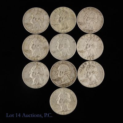 US 90%-Silver Washington 25c (ASW 1.8 Oz), 10. Ten (10) United States 90%-silver Washington 