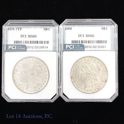 1878-7F & 1889 Silver Morgan $1 (PCI), 2. Two (2) United States silver Morgan dollars 