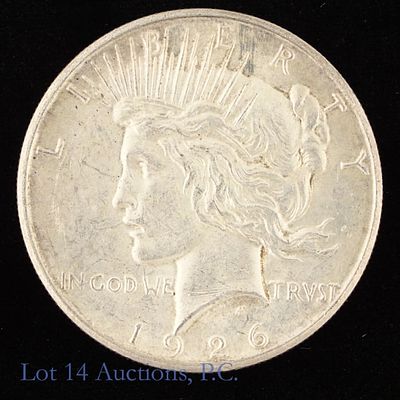 1926-S US Silver Peace Dollar (AU+). 1926-S United States silver peace dollar (San Francisco 