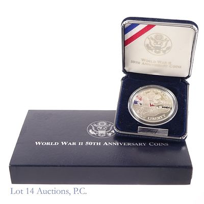 1991-95 US Silver Proof WWII 50th Anniv. $1 (OGP). 1991-95-W United States silver proof DCAM 