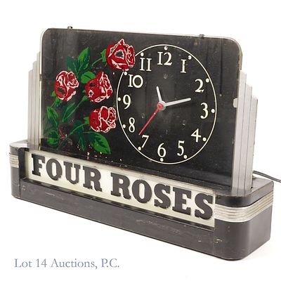 Four Roses Illuminated Clock Display LOCAL. LOCAL PICK UP OR THIRD PARTY SHIPPING ONLY! 18" x 
