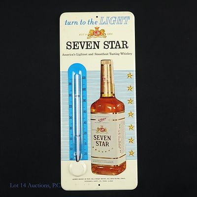 Seven Star Whiskey Thermometer Bar Sign. Single sided tin sign most likely from the 1960s or 70s 