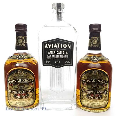 Chivas Regal Scotch Whisky & Aviation Gin (2+1). Three bottles total in this lot. Two bottles 