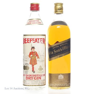 Vintage Johnnie Walker Black Lbl & Beefeater Gin 2. Vintage Johnnie Walker Black Label Extra 