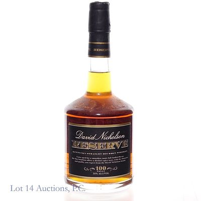 David Nicholson Reserve Straight Bourbon Whiskey, 100 proof, 750ml.