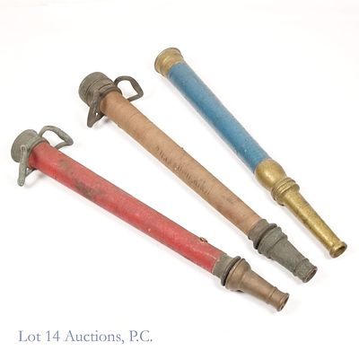 Brass & Copper Cord Wrapped Fire Hose Nozzles, 3. Three (3) cord-wrapped brass and copper fire 