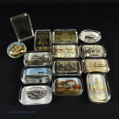 Souvenir Glass Paperweights, 1900's (13). Collection of glass paperweights, many souvenirs 