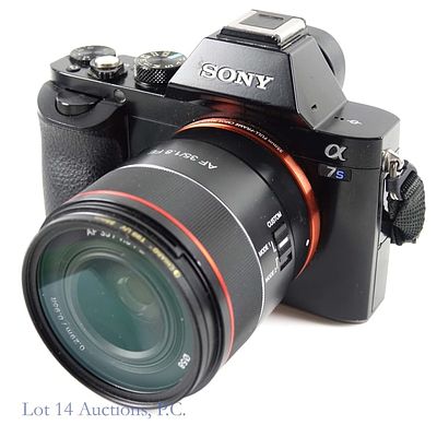 Sony Alpha 7S Mirrorless Digital Camera With Lens. Sony Alpha 7S mirrorless digital camera body 
