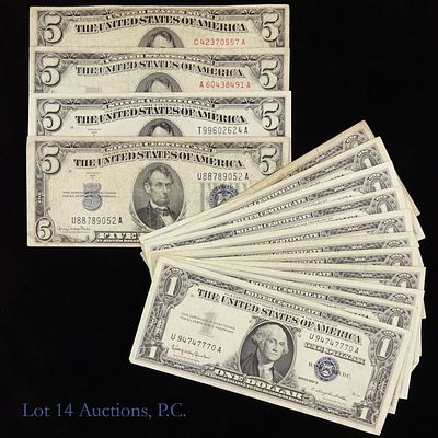 US $1 Silver & $5 Silver / LTN Currencies (16). Sixteen (16) various United States $1 and $5 