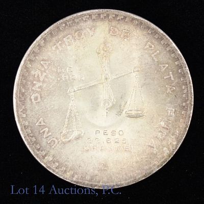 1980 Mexico Silver Bullion Coin (ASW 1.0 Oz). 1980 Mexico silver bullion coin. Obverse: Machine 