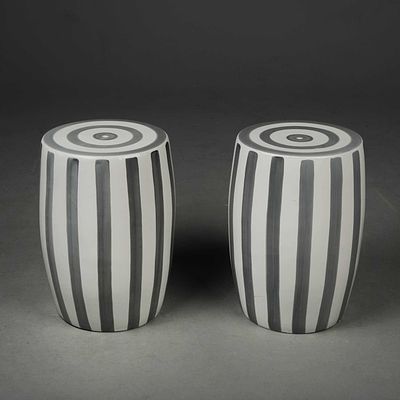 PORCELAIN STOOL, A PAIR striped, each 48cm H x 38cm W (2) used