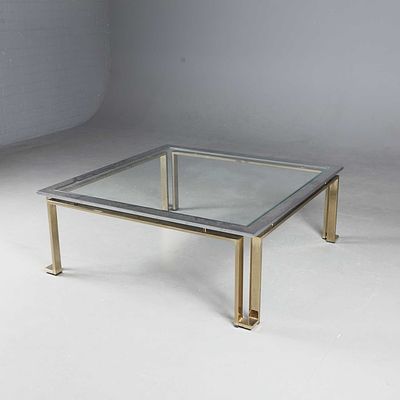 COFFEE TABLE polished metal with a glass top 40 cm H x 100 cm W x 100 cm D