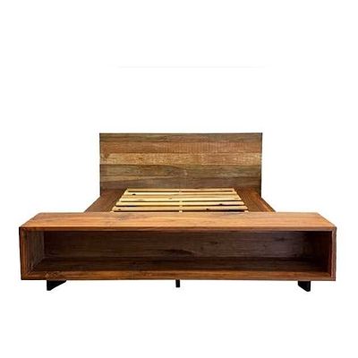 CRATE &amp; BARREL ATWOOD BED FRAME reclaimed peroba wood construction sold as seen, unchecked 