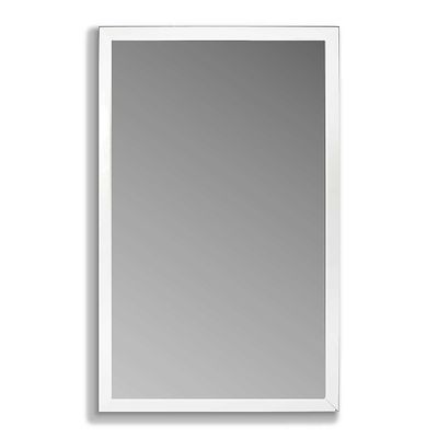A LARGE MODERN MIRROR with a white frame, 140cm H x 226cm W.