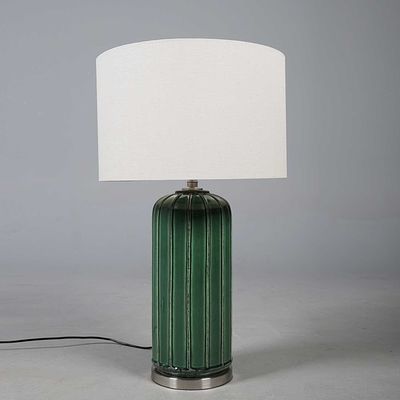 GREEN CERAMIC TABLE LAMP with shade, 76.5cm H approx. sold as seen