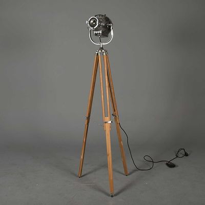 STAGE LAMP STYLE FLOOR LAMP on tripod stand, 179cm H at tallest approx.
