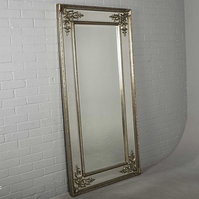 WALL MIRROR silvered frame with decorative detail and bevelled plates 183 cm H x 92 cm W