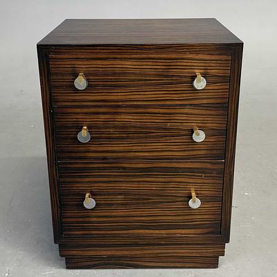 MACASSAR EBONY CHEST three drawers, 67cm H x 48cm W x 41cm D. light wear to surface