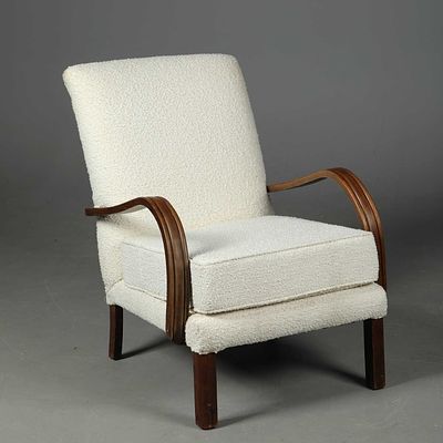 HALABALA ARMCHAIR ash mahogany and boucle wool, 85cm H x 60cm W x 93cm D.