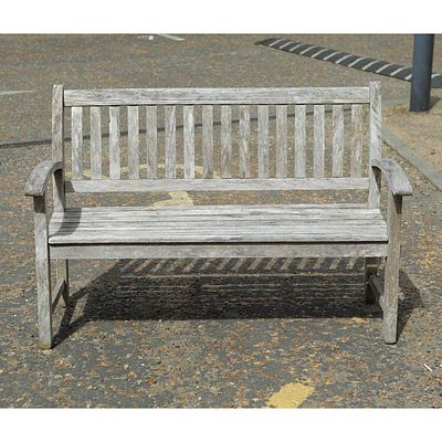 CANTERBURY COLLECTION GARDEN BENCH teak, 92cm H x 138cm W x 67cm D. weathered condition