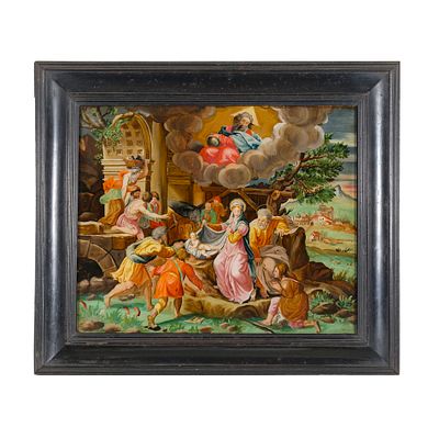 Scuola fiamminga del XVII secolo - Scuola fiamminga del XVII secolo Adorazione dei pastori Olio su 