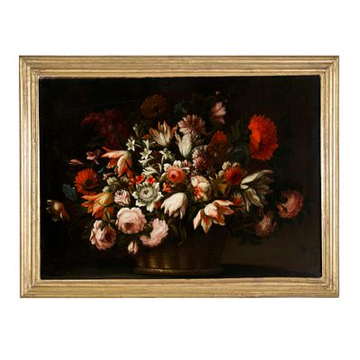 Maestro romano del XVII secolo - Maestro romano del XVII secolo Cesto di fiori Olio su tela 66 x 