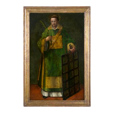 Scuola cremonese del XVI secolo - Scuola cremonese del XVI secolo San Lorenzo diacono martire Olio 