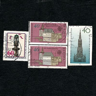 Four Used Stamps from West Germany, 1977-1980, including the 1978 Europa CEPT series. A group of 