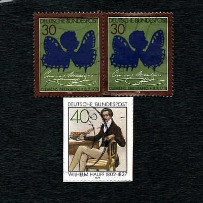 Three German Stamps, Including Wilhelm Hauff (1977) and Clemens Brentano (1978). A 1977 German 