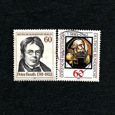 Pair of German Postfrisch Stamps: Berlin MiNr. 654 Peter Beuth (1981) and Götz von Berlichingen 