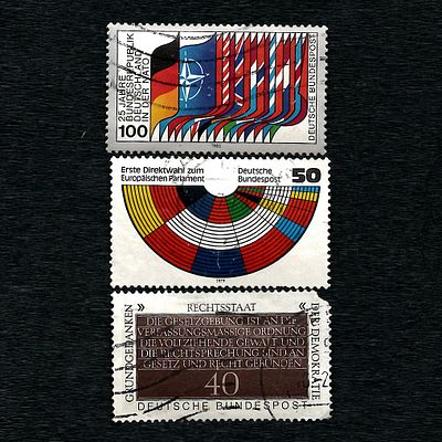 A Block of Three Uncancelled West German Postage Stamps Including 'First European Elections' 
