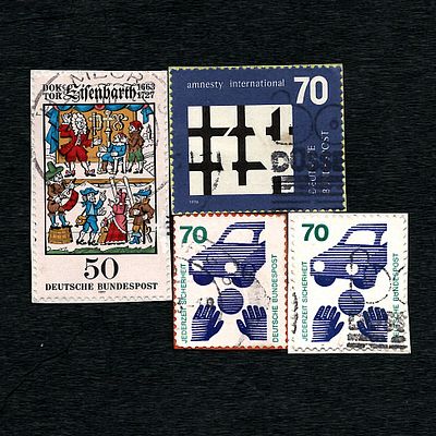 Four Used German Postage Stamps, Deutsche Bundespost: Amnesty International 1974, Dr. Eisenbart 