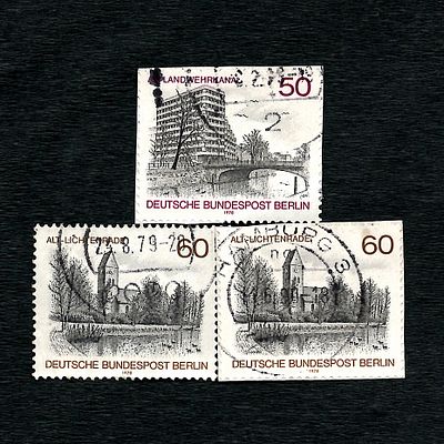 Three Used Postage Stamps from Berlin, Series 'Ansichten II', 1978 (Michel Nos. 578-580). A set 