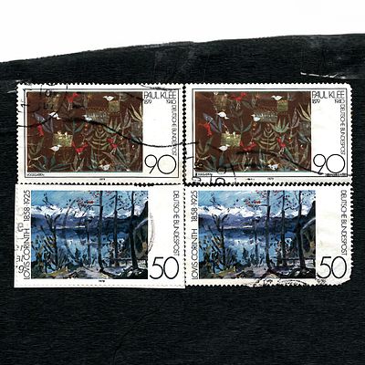 Group of Four German Postage Stamps: Scott #1283 Lovis Corinth and Paul Klee 'Vogelgarten'. A 