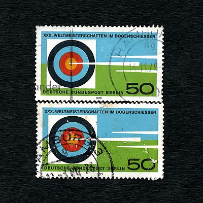 Used Stamp Pair, Germany Berlin 1979, Mi: DE-BE 599, World Archery Championships. A pair of used 