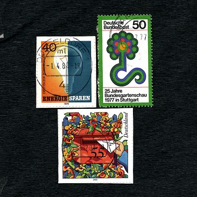 Three Used German Postage Stamps, Including the 2003 'Mailbox' Stamp. Three used German postage 