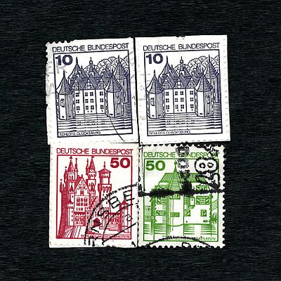 Deutsche Bundespost, Block of Four Used Stamps 'Burgen und Schlösser' (Castles and Palaces), c. 1977
