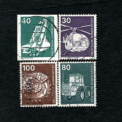 Block of Four German Stamps from the Deutsche Bundespost, Late 20th Century, with Illustrations 