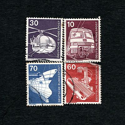 A Block of Four German Stamps, Industry and Technology Series, Deutsche Bundespost, 1975. A 