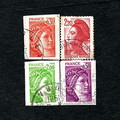 A Set of Four French "Sabine Type" Stamps, Used, Circa 1978. A set of four used French postage 
