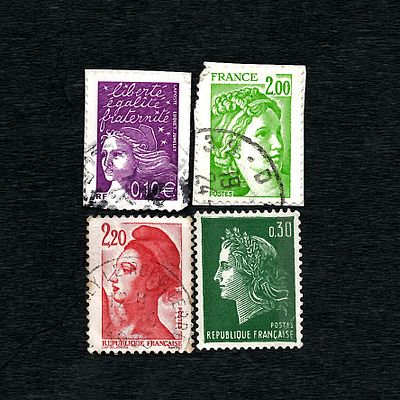A Group of French Postage Stamps, Various Types Marianne and Liberty. This lot comprises four 
