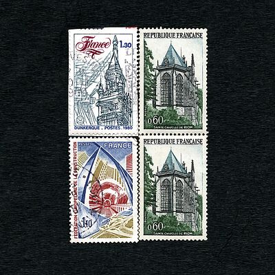Four French Postage Stamps, Including Sainte Chapelle de Riom. A block of four French postage 