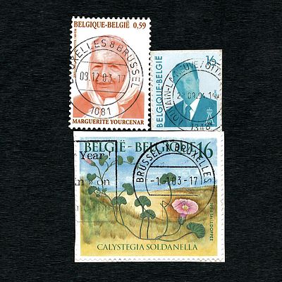 Three Used Belgian Postage Stamps: Portraits and Botany. A group of three used Belgian postage 