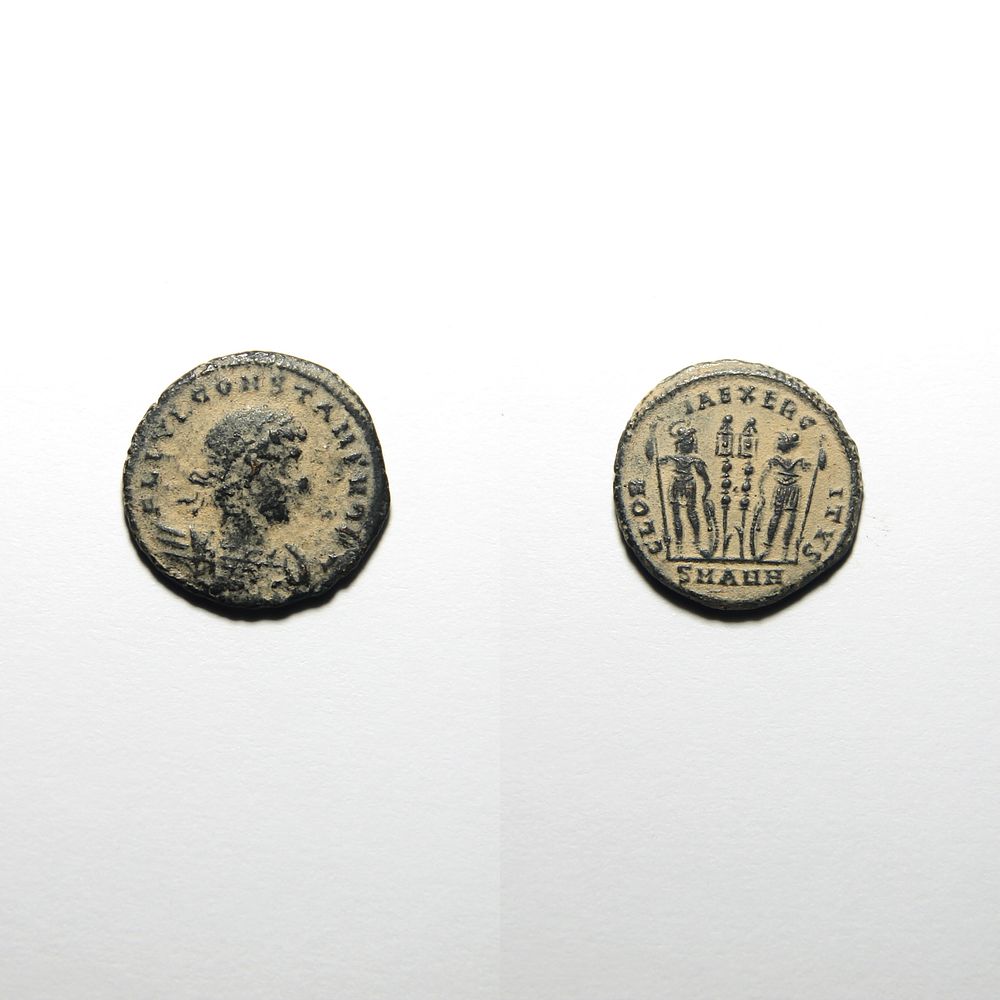 Follis - Constantius II (337-361 d.C.; emitido como C&eacute;sar, 330-335 d.C.). Anverso: Busto 