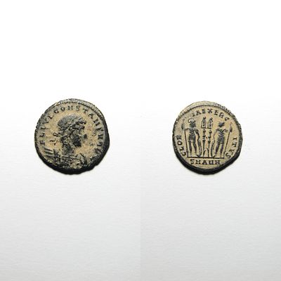Follis - Constantius II (337-361 d.C.; emitido como César, 330-335 d.C.). Anverso: Busto 