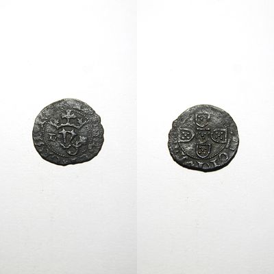 Meio Real Branco 38.01 - D. João I (1385-1433). Cunhagem de Lisboa (L), letra B no campo. 