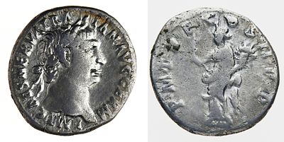 Denarius – Trajan (98–117 AD). Obverse: Laureate head of Trajan right. 
Legend: IMP NERVA TRAIAN 