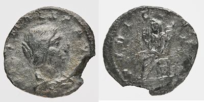 Denarius – Julia Maesa (AD 218–225). Obverse: Draped bust of Julia Maesa right. 
Legend: IVLIA 